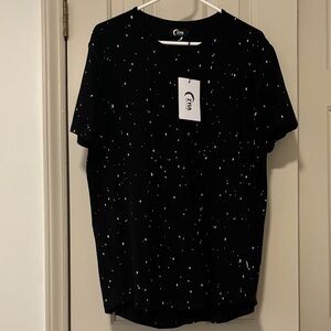 ZYIA Black Short Sleeve Tee with White Speckle Print